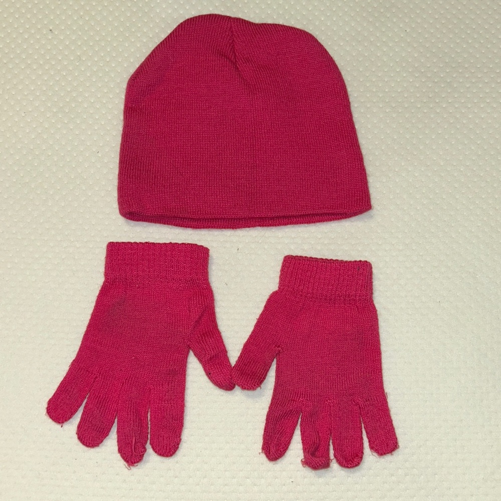 Pink Knit Hat and Gloves Set